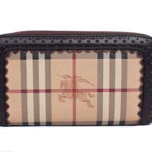 Authentic Burberry Haymarket Check Coated Canvas and Leather Zip Around Canvas W